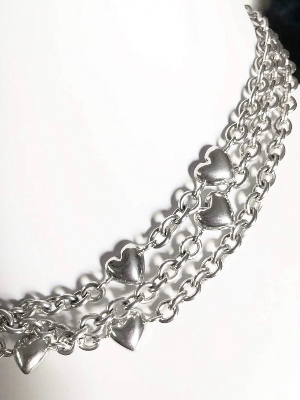 VINTAGE TIFFANY & CO. STERLING SILVER 3-STRAND HEART TOGGLE NECKLACE 17”